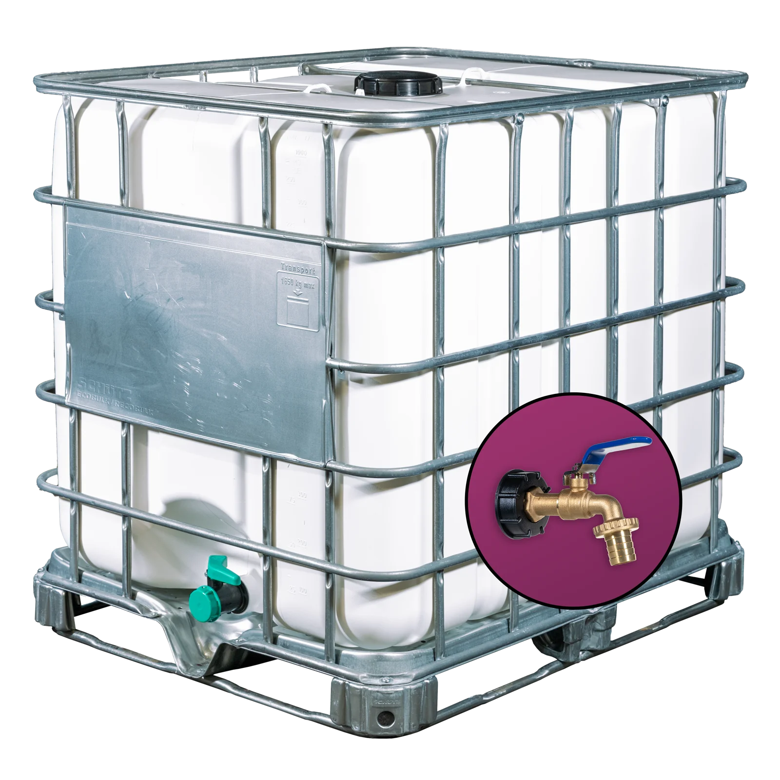 Wassertank 1000l mit weißem UV-Geschütztem neuem Innenbehälter als IBC-Container inklusive Wasserhahn 1/2 Zoll