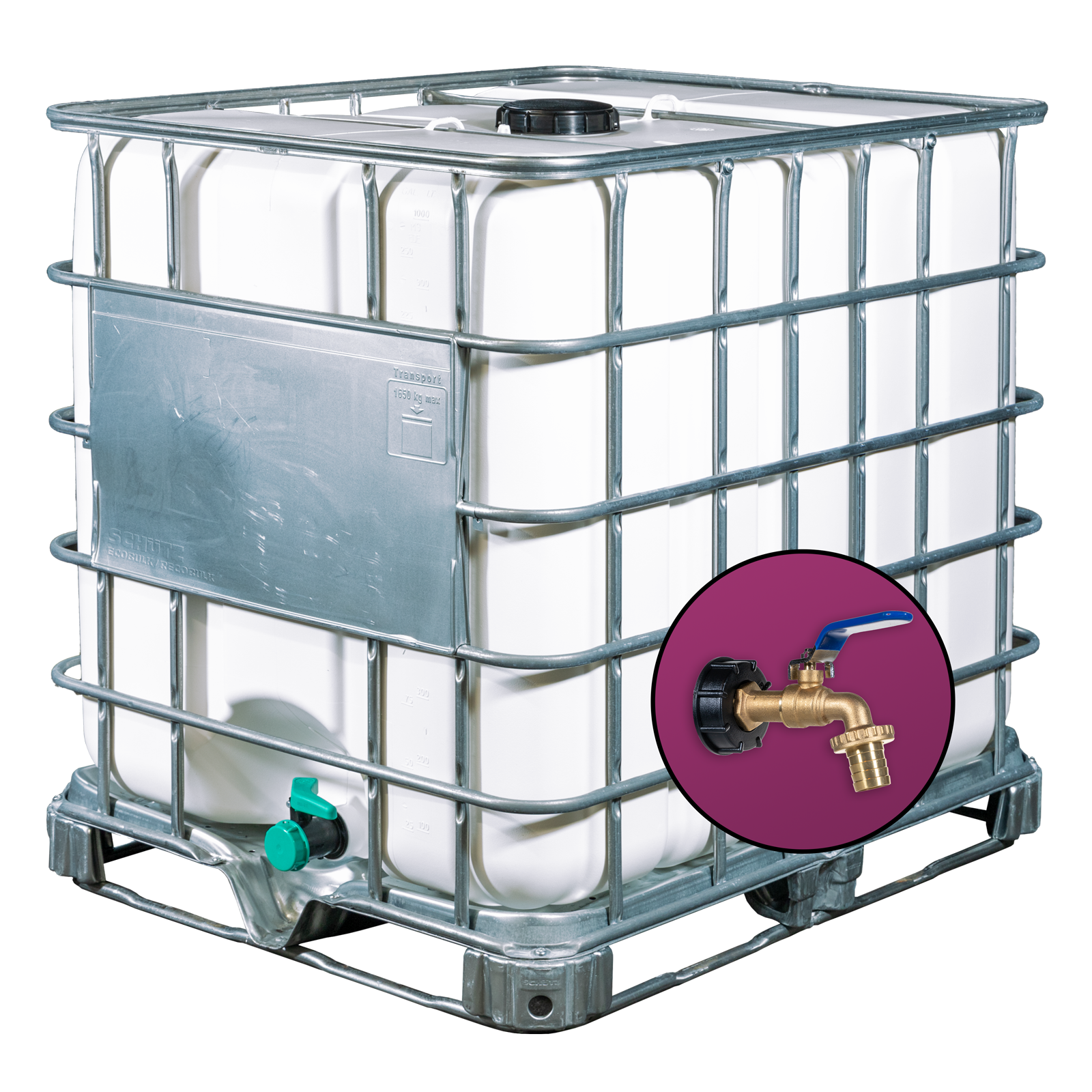 Wassertank 1000l mit weißem UV-Geschütztem neuem Innenbehälter als IBC-Container inklusive Wasserhahn 1/2 Zoll