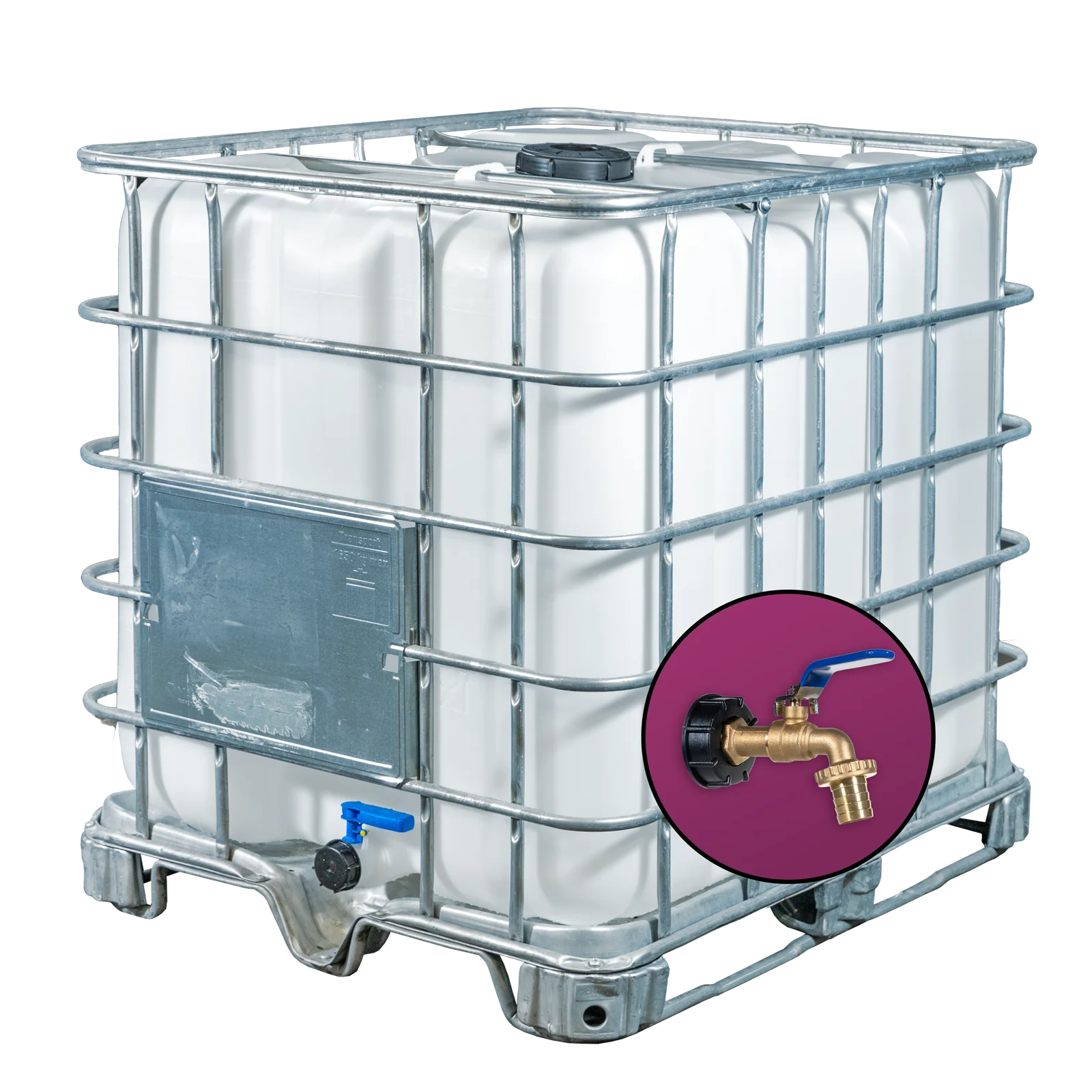 Wassertank 1000l mit neuem Innenbehälter als IBC-Container inklusive Wasserhahn und Lebensmittelzulassung 1 Zoll