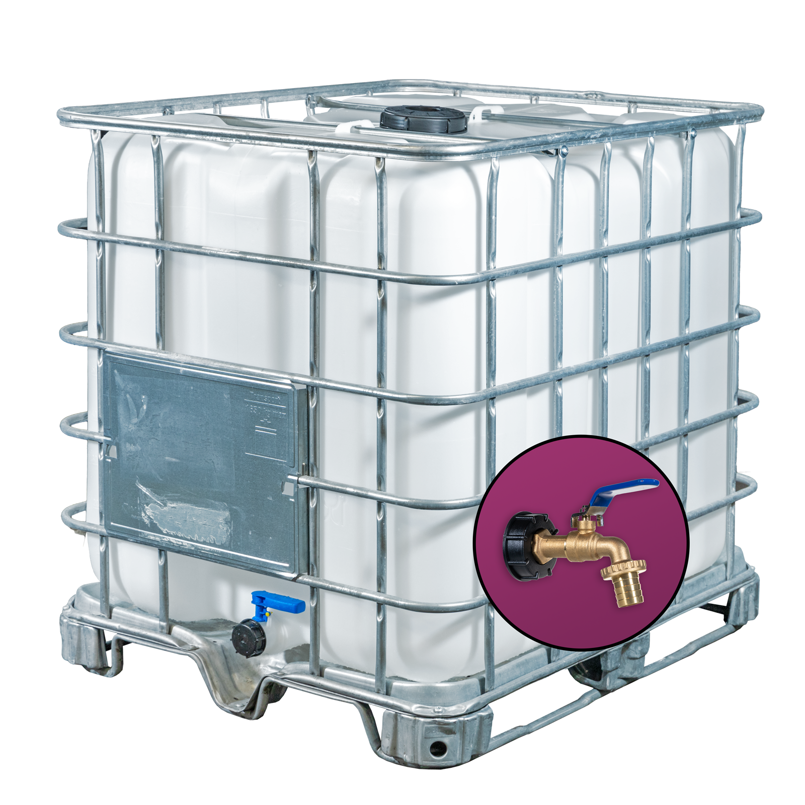 Wassertank 1000l mit neuem Innenbehälter als IBC-Container inklusive Wasserhahn und Lebensmittelzulassung 1 Zoll