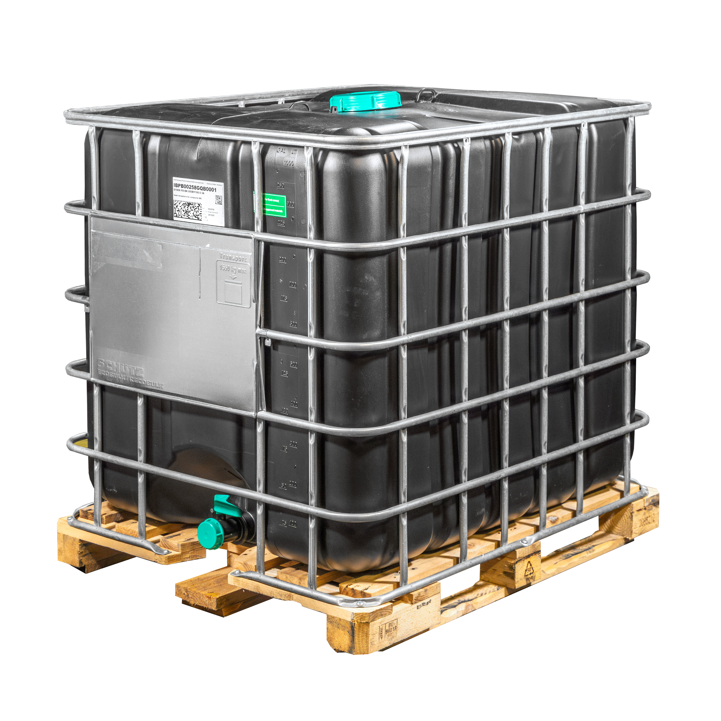 IBC Container 1000l mit UV-Geschütztem neuem Innenbehälter auf Holzpalette mit Lebensmittelzulassung