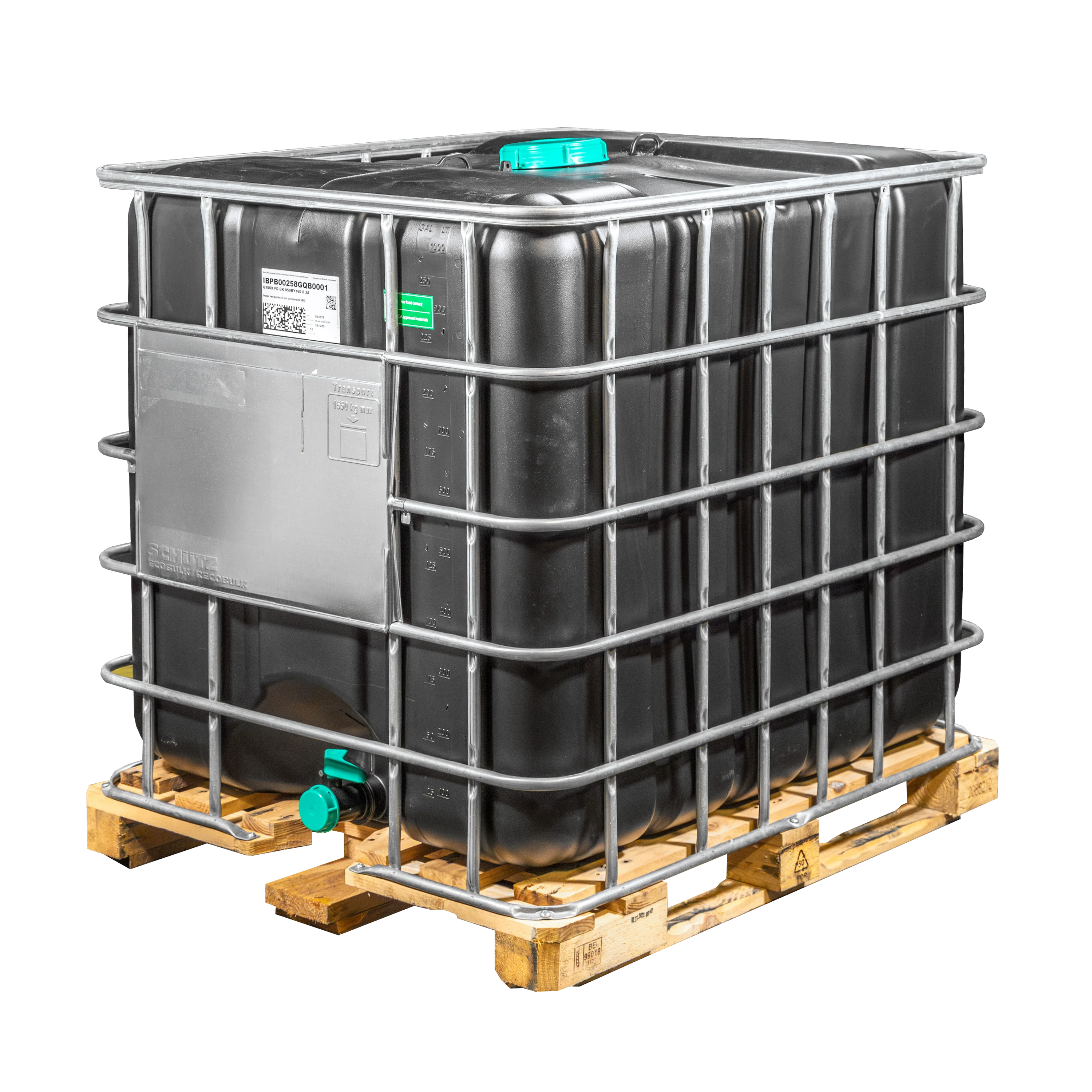 IBC Container 1000l mit UV-Geschütztem neuem Innenbehälter auf Holzpalette mit Lebensmittelzulassung