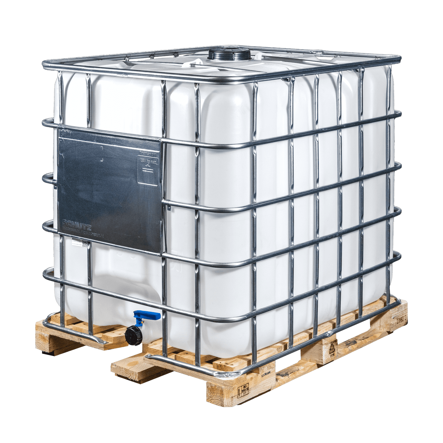 IBC Container 1000l mit neuem Innenbehälter auf Holzpalette mit Lebensmittelzulassung