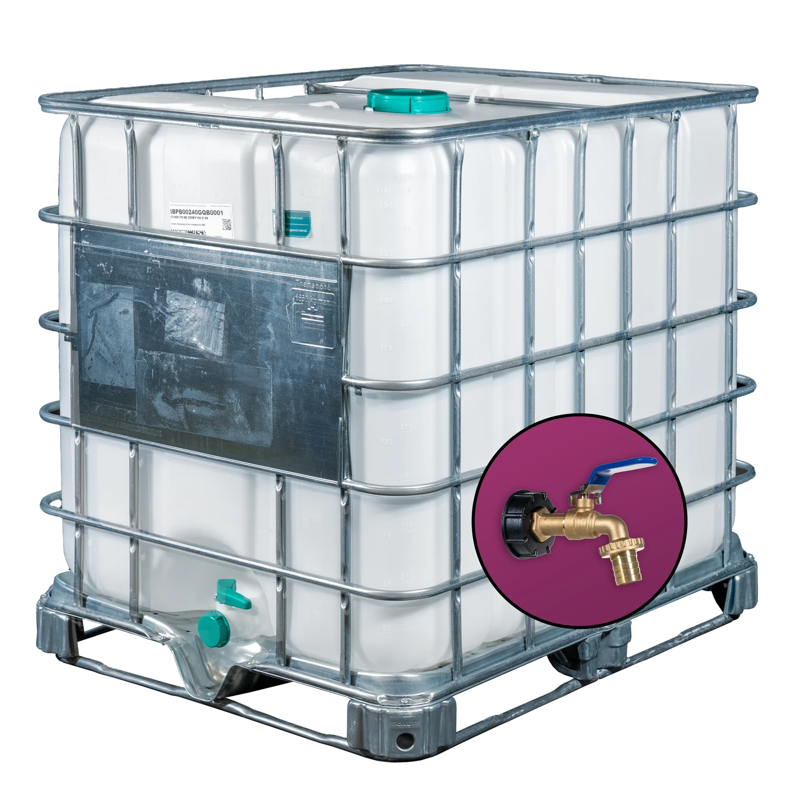 Wassertank 1000l mit UV-Geschütztem neuem Innenbehälter auf Stahlpalette 150mm Deckel als IBC-Container inklusive 1/2 Zoll Wasserhahn und Lebensmittelzulassung