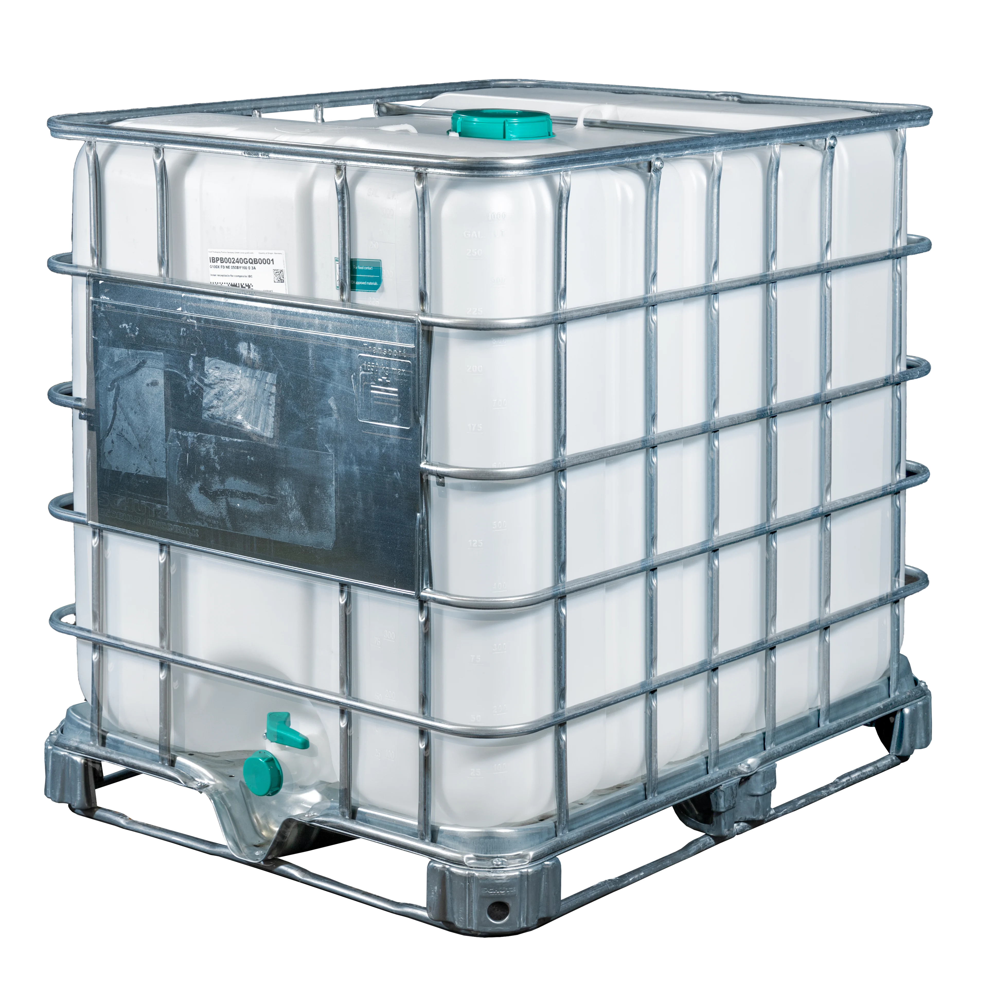 IBC Container 1000l mit neuem Innenbehälter auf Stahlpalette 150mm Deckel mit Lebensmittelzulassung
