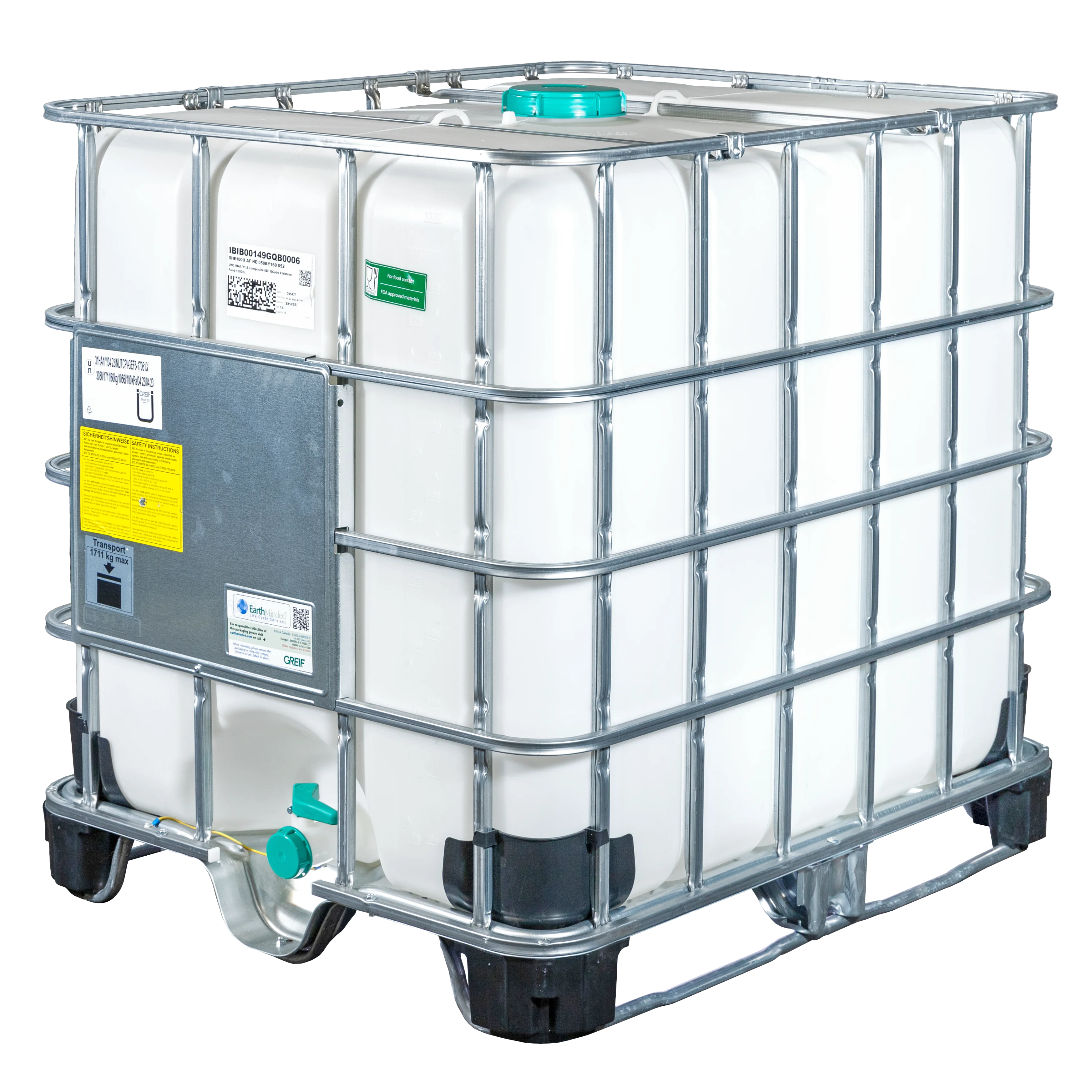 IBC-Container 1000l neu Ex-Geschützt auf Hybridkufenpalette 150mm Deckel mit Gefahrgutzulassung, D17-Entgasung und Lebensmittelzulassung