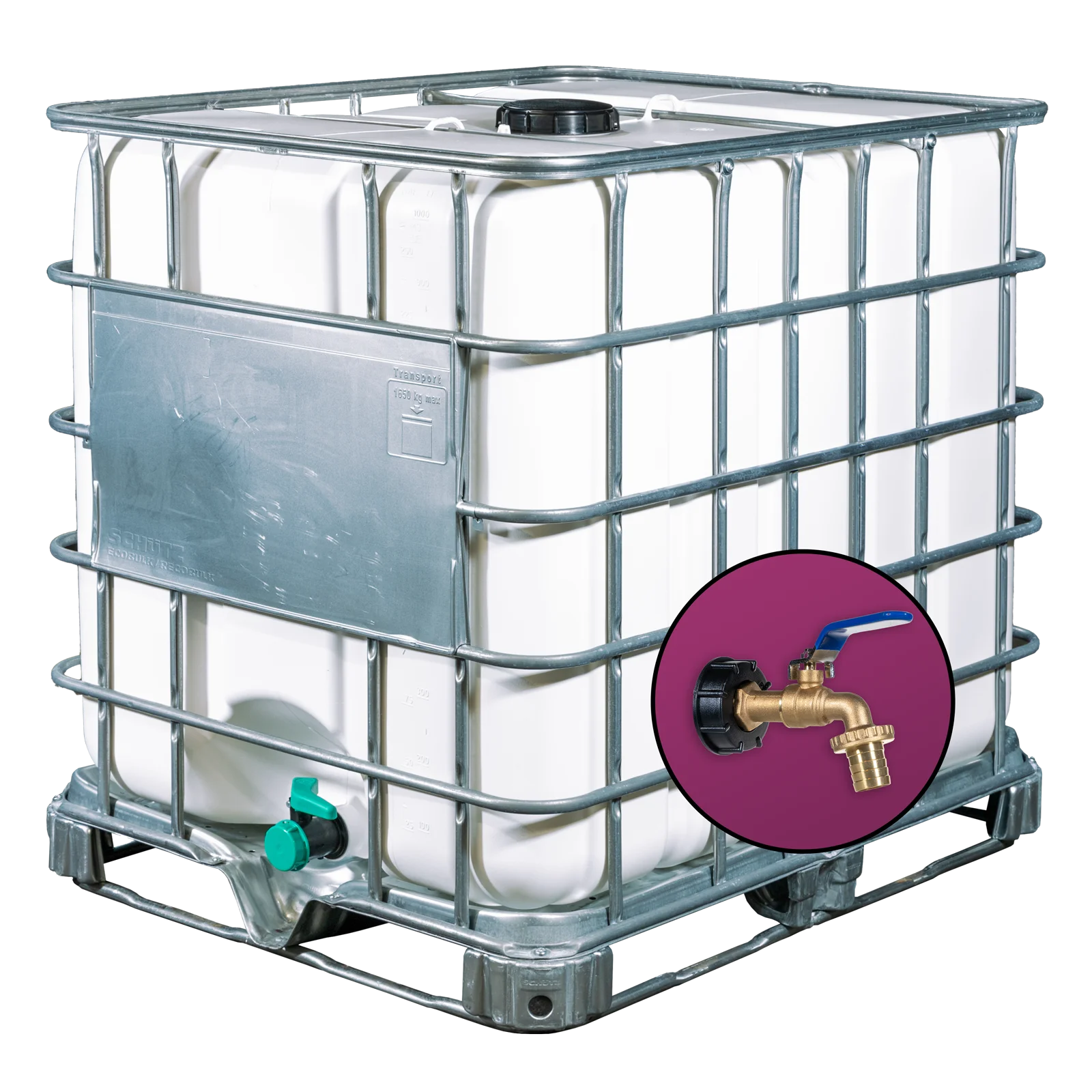 Wassertank 1000l mit UV-Geschütztem neuem Innenbehälter als IBC-Container inklusive 1 Zoll Wasserhahn