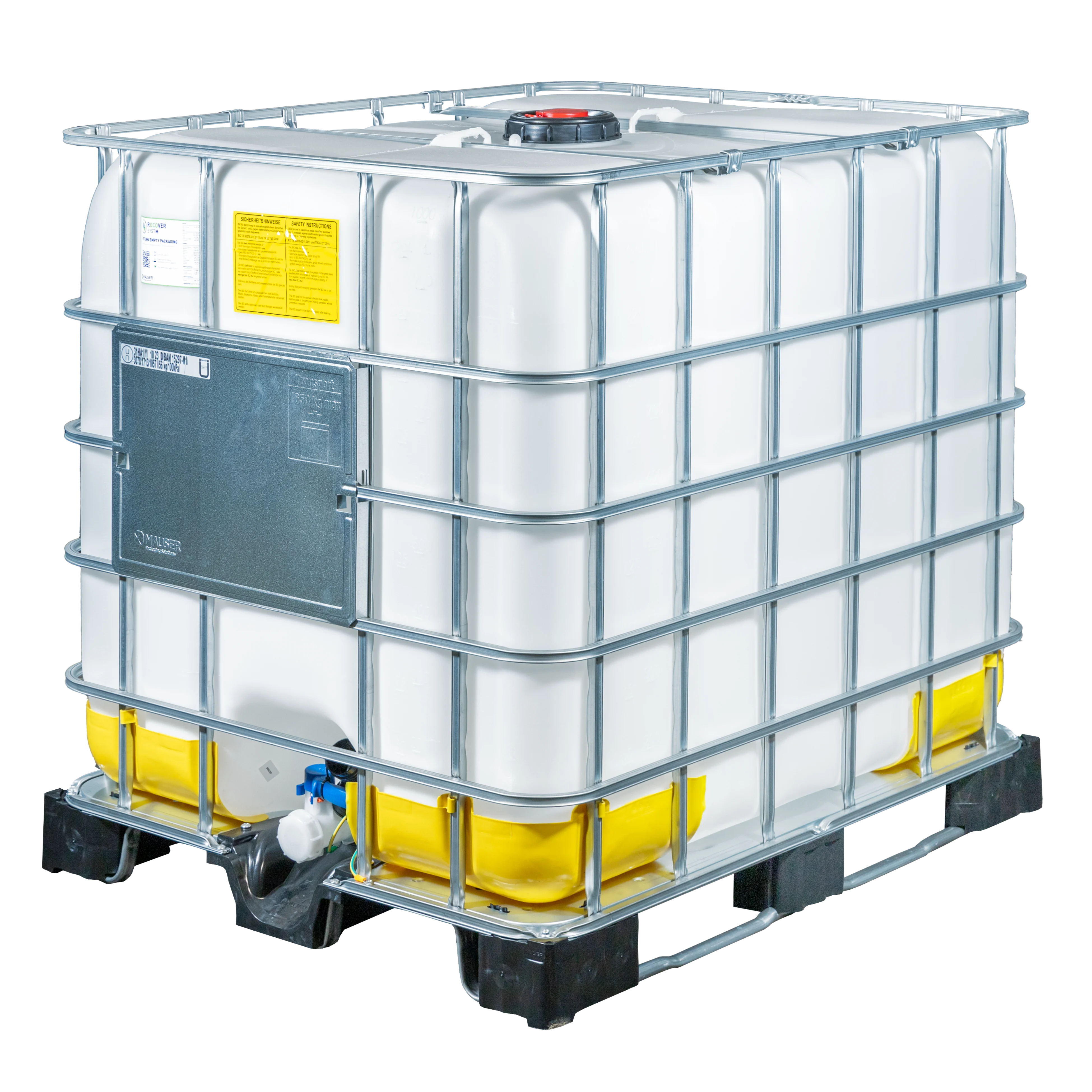 IBC-Container 1000l neu Ex-Geschützt auf Hybridkufenpalette 150mm Deckel mit Gefahrgutzulassung und D17-Entgasung