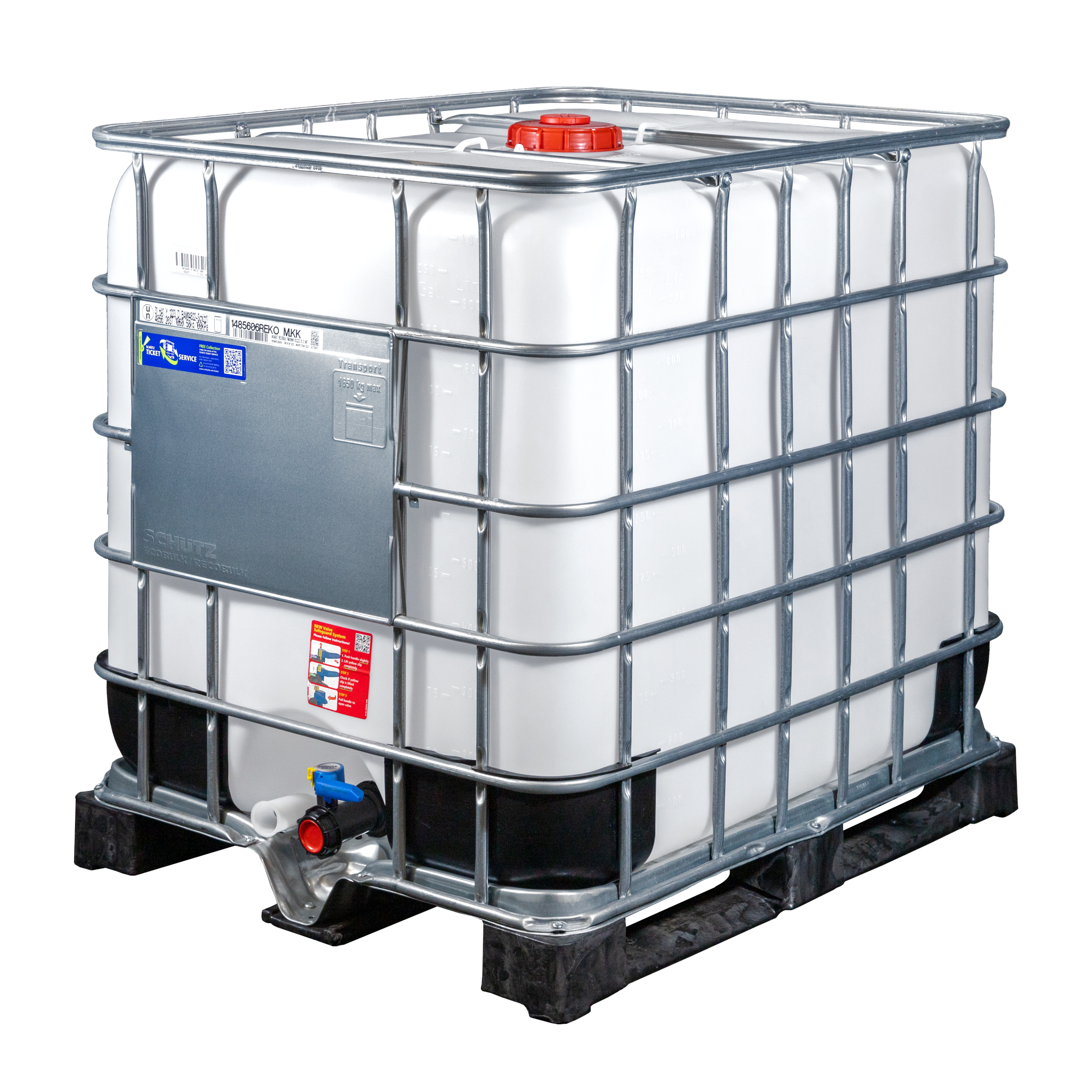 IBC Container 1000l mit neuem Innenbehälter auf Kunststoffpalette150mm Deckel mit Lebensmittelzulassung