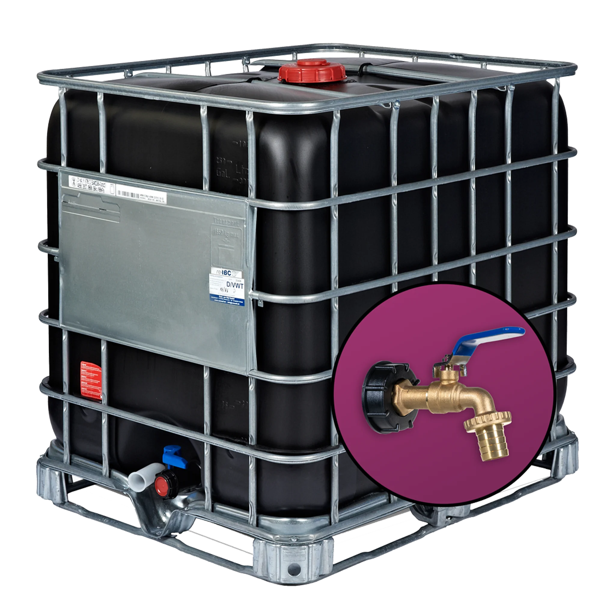 Wassertank 1000l mit UV-Geschütztem neuem Innenbehälter als IBC-Container inklusive 1 Zoll Wasserhahn und Lebensmittelzulassung