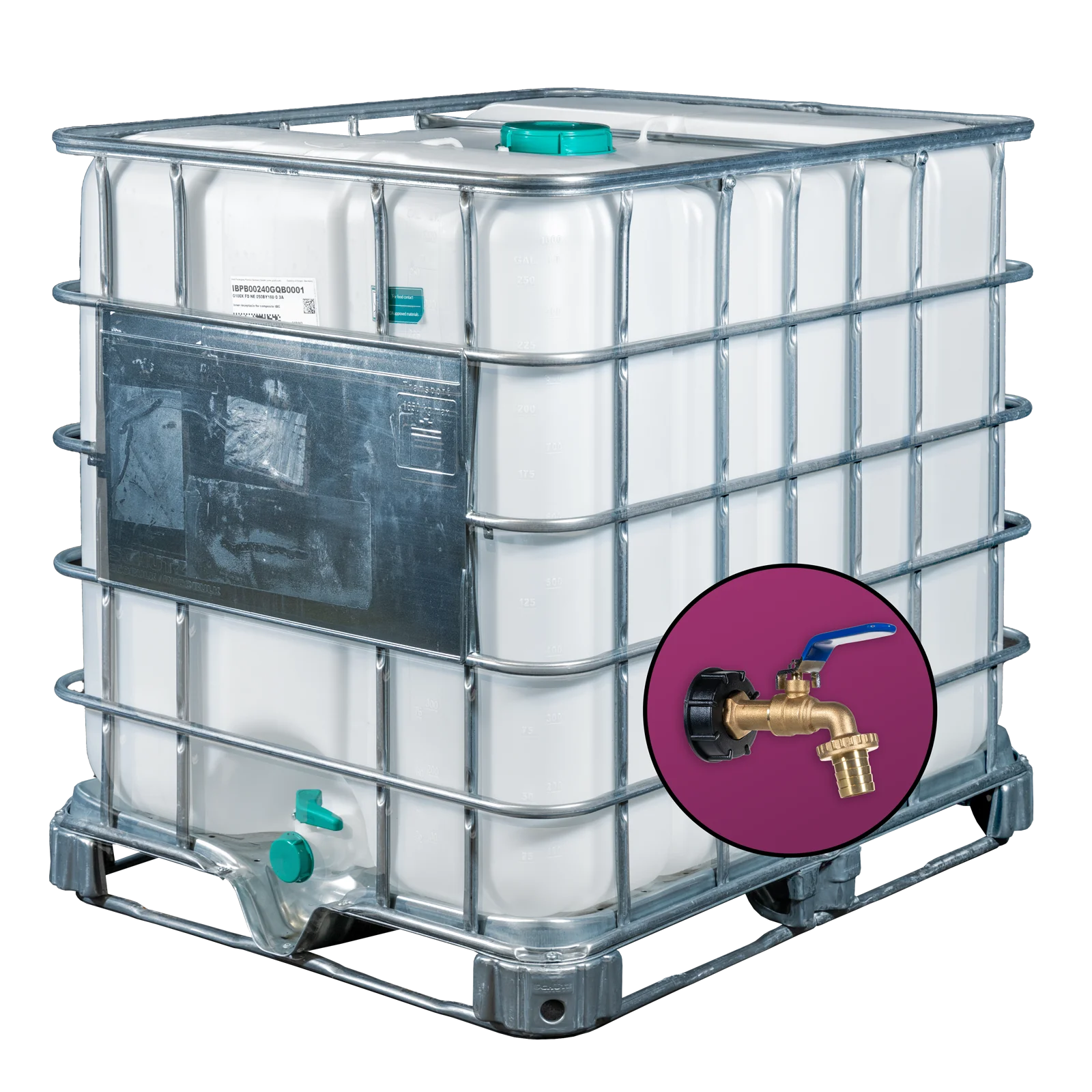 Wassertank 1000l mit neuem Innenbehälter als IBC-Container inklusive 1 Zoll Wasserhahn und Lebensmittelzulassung